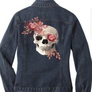 Boho Pink Skull Jean Jacket